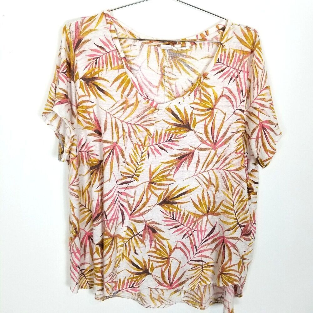 Sigrid Olsen Women Tropical Palm Leaf Print T Shirt Top Blouse Sz 2X Summer Vaca